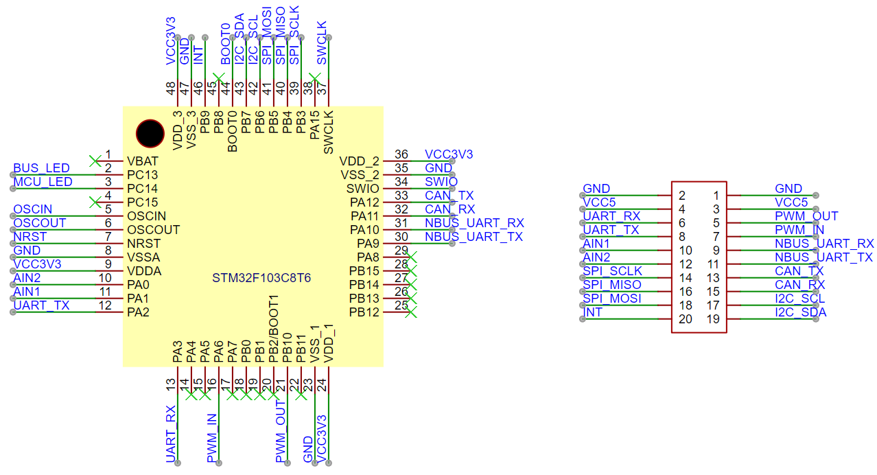 核心板 MCU 引脚分配原理图